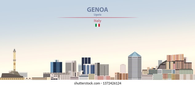 Genoa city skyline on colorful gradient beautiful day sky background with flag of Italy. Vector illustration