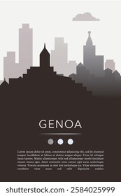 Genoa city template for website, presentation, front page, invitation, publication sheet with skyline, landmarks. Vector Italy image layout, simple and grayscale