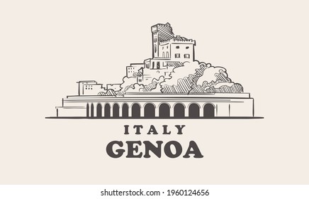 Genoa cityscape sketch hand drawn ,italy vector illustration