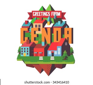 Genoa in italy is Beautiful city to visit on holiday, vector cartoon illustration