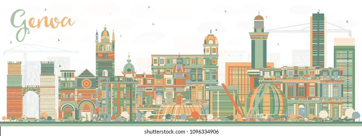 Genoa Italy City Skyline with Color Buildings. Vector Illustration. Business Travel and Tourism Concept with Modern Architecture. Genoa Cityscape with Landmarks.