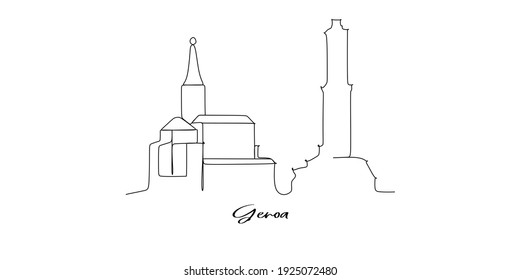 Genoa of Italy landmarks skyline - Continuous one line drawing