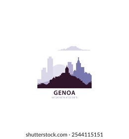 Genoa logo with skyline, cityscape retro vector icon. Italy city horizon, facade, travel logotype