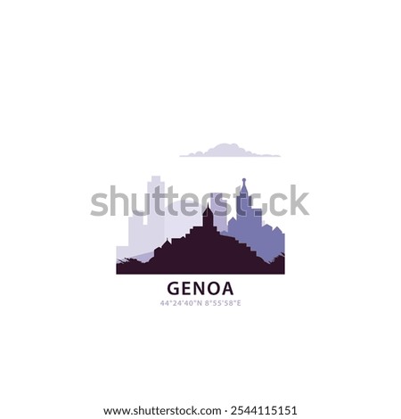 Genoa logo with skyline, cityscape retro vector icon. Italy city horizon, facade, travel logotype