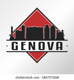 Genoa, Metropolitan City of Genoa, Italy Skyline Logo. Adventure Landscape Design Vector City Illustration.