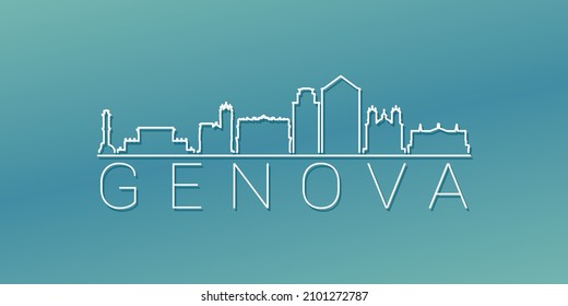 Genoa, Metropolitan City of Genoa, Italy Skyline Linear Design. Flat City Illustration Minimal Clip Art. Background Gradient Travel Vector Icon.