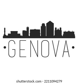 Genoa, Metropolitan City of Genoa, Italy City Skyline. Silhouette Illustration Clip Art. Travel Design Vector Landmark Famous Monuments.