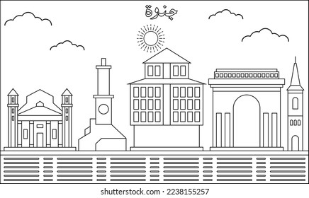 Genoa skyline with line art style vector illustration. Modern city design vector. Arabic translate : Genoa