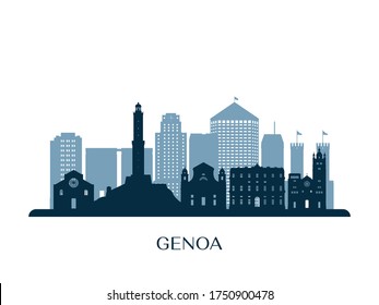 Genoa skyline, monochrome silhouette. Vector illustration.