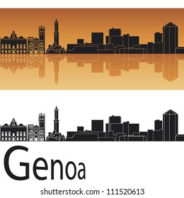 Genoa skyline in orange background in editable vector file