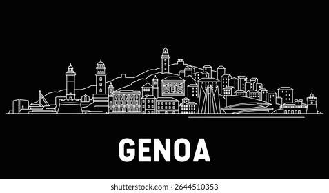 Genoa skyline Outline Fundo preto.