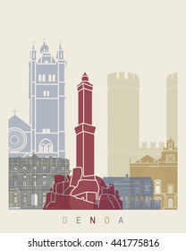 Genoa skyline poster in editable vector file