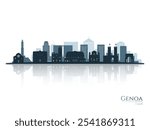 Genoa skyline silhouette with reflection. Landscape Genoa, Italy. Vector illustration.