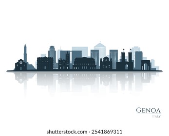 Genoa skyline silhouette with reflection. Landscape Genoa, Italy. Vector illustration.