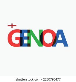 Genoa vector RGB overlapping letters typography with flag. Italy's city logotype decoration.