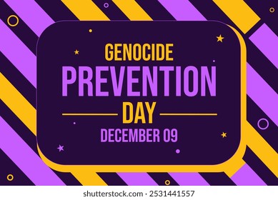 Genocide Prevention Day background design in purple and yellow typography with shapes