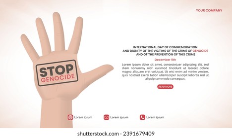 Genocide Prevention Day background with a raised hand