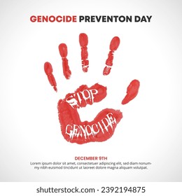 Genocide Prevention Day background with a red handprint