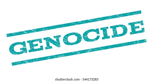 Genocide watermark stamp. Text caption between parallel lines with grunge design style. Rubber seal stamp with dirty texture. Vector cyan color ink imprint on a white background.
