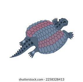 Genode dinosaur cartoon crocodile character. Swimming dinosaur cartoon turtle, vector crocodile large basal archosaur reptile, prehistoric animal