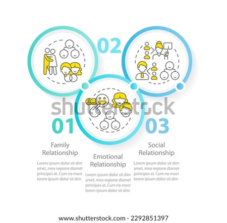 Genograms information circle infographic template. People relationship. Data visualization with 3 steps. Editable timeline info chart. Workflow layout with line icons. Myriad Pro-Regular font used