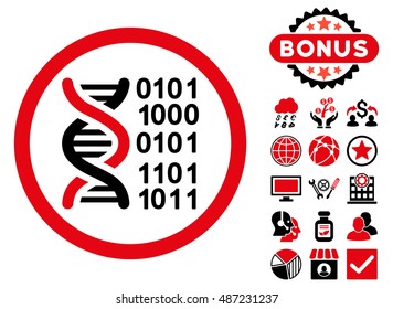 Genome Code icon with bonus images. Vector illustration style is flat iconic bicolor symbols, intensive red and black colors, white background.