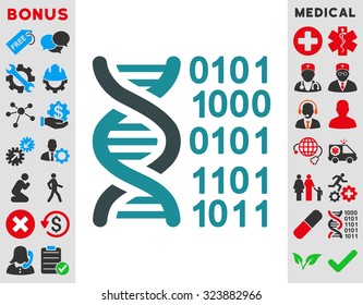 Genome Code vector icon. Style is bicolor flat symbol, soft blue colors, rounded angles, white background.