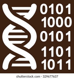 Genome Code vector icon. Style is flat symbol, white color, rounded angles, brown background.
