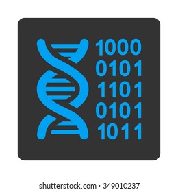Genome Code vector icon. Style is flat rounded square button, blue and gray colors, white background.