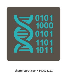Genome Code vector icon. Style is flat rounded square button, cyan and grey colors, white background.