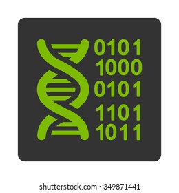 Genome Code vector icon. Style is flat rounded square button, eco green and gray colors, white background.