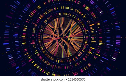 Genome data. Genetics sequence barcode visualisation, dna test and genetic medical sequencing map. Genomics genealogy sequencing data, chromosome architecture vector concept illustration
