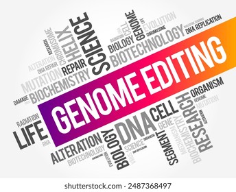 Genome Editing is a group of technologies that give scientists the ability to change an organism's DNA, text word cloud concept background. No AI generated content