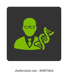 Genome Engineer vector icon. Style is flat rounded square button, eco green and gray colors, white background.