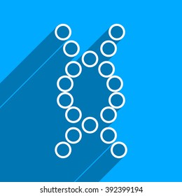 Genome long shadow vector icon. Style is a flat genome iconic symbol on a blue square background.