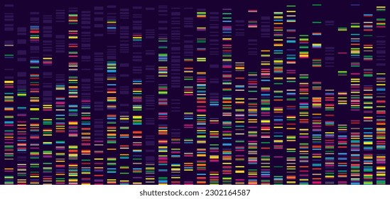 Genome map. DNA test and barcoding visualisation, abstract big genomic data sequence columns vector background illustration of medical dna genetic genome