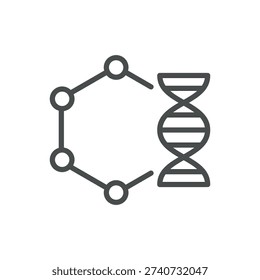 Genome Network Icon, Outline DNA Helix with Molecular Node Structure, Genomics Data Mapping and Bioinformatics Analysis Symbol