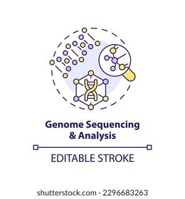 Genome sequencing and analysis concept icon. Identifying inherited diseases with technology. Genomic medicine abstract idea thin line illustration. Isolated outline drawing. Editable stroke