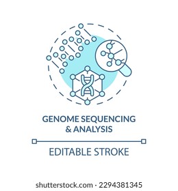 Genome sequencing and analysis turquoise concept icon. Identifying inherited diseases with technology. Genomic medicine abstract idea thin line illustration. Isolated outline drawing. Editable stroke