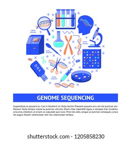 Genome Sequencing Round Concept In Flat Style