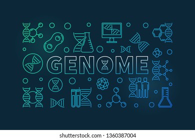 Genome vector colorful outline horizontal illustration on dark background