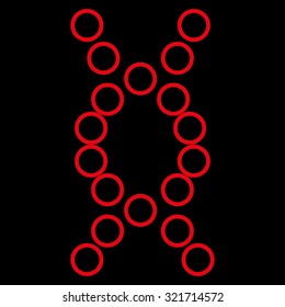 Genome vector icon. Style is flat symbol, red color, rounded angles, black background.