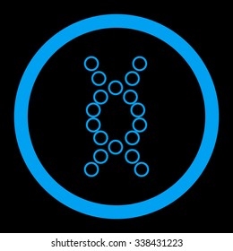 Genome vector icon. Style is flat rounded symbol, blue color, rounded angles, black background.