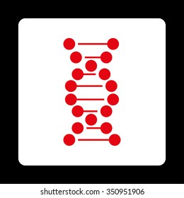 Genome vector icon. Style is flat rounded square button, red and white colors, black background.