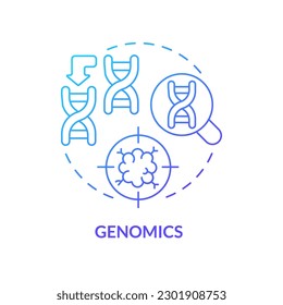 Icono de concepto de gradiente azul genómico. Identificación de variaciones genéticas. Prevención del riesgo de enfermedades potenciales. Ilustración de línea delgada de ideas abstractas de factor de precisión. Esquema aislado