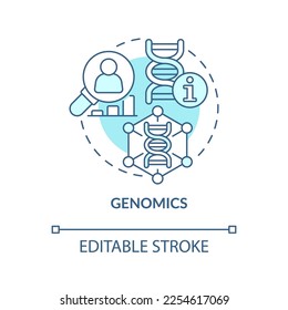 Genomics turquoise concept icon. DNA and genes studying. Information technology trend abstract idea thin line illustration. Isolated outline drawing. Editable stroke. Arial, Myriad Pro-Bold fonts used