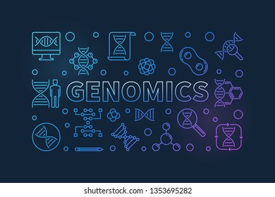 Genomics vector colorful concept banner in outline style on dark background