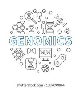 Genomics vector round biology concept illustration in thin line style