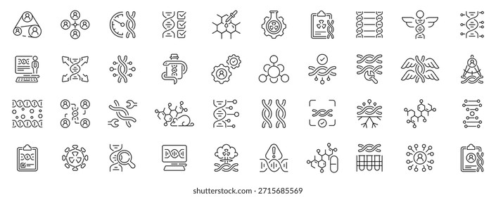 Conjunto de iconos de genotipo: iconos de línea editables, ADN de estilo lineal y símbolos de genoma