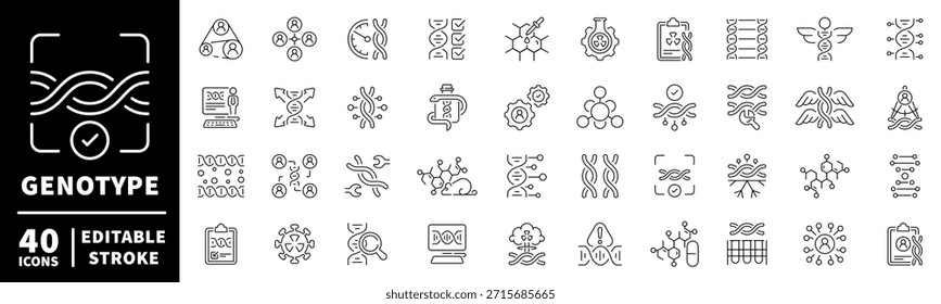 Conjunto de iconos de genotipo: iconos de línea editables, ADN de estilo lineal y símbolos de genoma